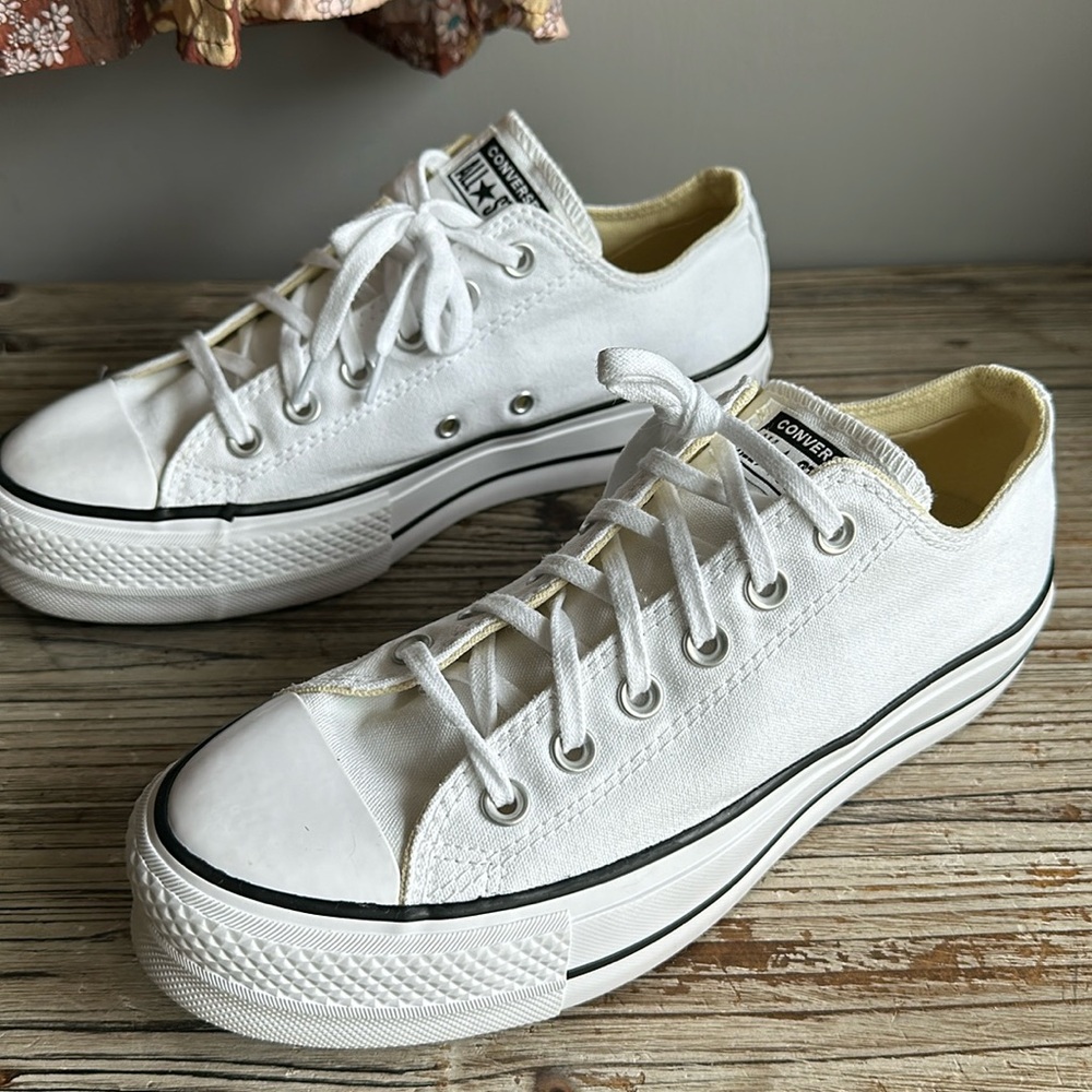 Converse White Low Top Platform Sneakers